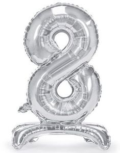 Tallet 8 - Sølvfarget Stor Stående Folieballong 70 cm