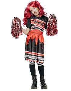 Zombie Cheerleader - Svart Cheerleader Kostymekjole til Barn