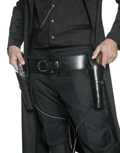 Autentisk Sort Imiteret Skind Bælte med To Pistolhylstre