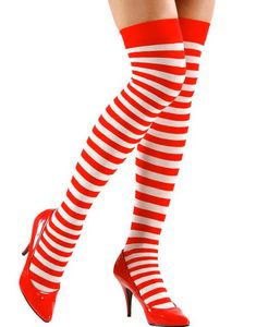 Stribet Røde & Hvide Over-Knæet Strømper