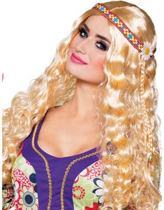 Lang Blond Hippieparyk med Bølger og Hårbånd