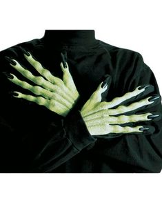 Sorte handsker med Grønne 3D Heksehænder