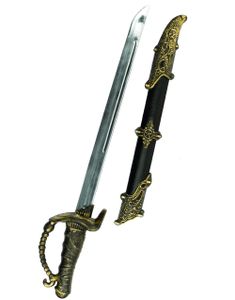 Sort og Guldfarvet Piratsværd med Skede 51 cm