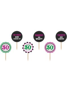 30 År - 6 stk Cupcake/Kagedekorationer 10 cm