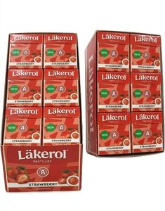 48 stk Läkerol Strawberry Sugarfree / Sukkerfrie Pastiller med Jordbærsmag - Hel Æske 1,2 kg