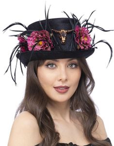 Svart Deluxe Gotisk Flosshatt med Dekor