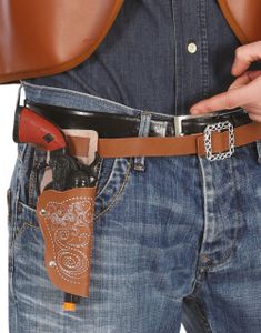 Cowboy Revolver med Brun Skinnimitert Pistolhylster 24 cm