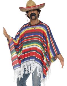 Flerfarvet Mexicaner Poncho