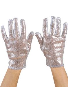Korte Handsker Dekoreret med Sølvfarvede Pailletter