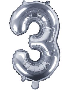 Tallet 3 - Sølvfarvet 35 cm Folieballon