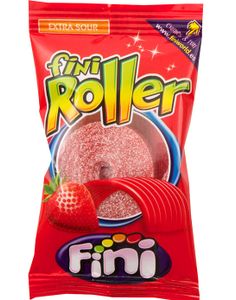 DATO PRODUKT - 1 stk Fini Strawberry Roller Fizz - Rød Vingummi (31.03.2026)