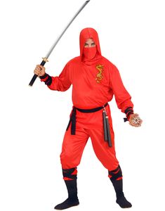 Rødt Ninjakostume til Herre