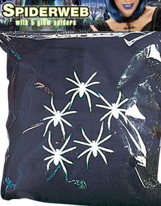 Sort Spindelvæv med 5 stk Grønne Edderkopper som Lyser i Mørket