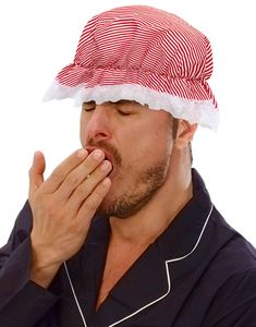 Rød og Hvid Stribet Nathue med Blonder