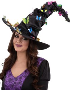 Svart Bøyelig Heksehatt med Fargerike Sommerfugler