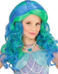 Blå og Grøn Havfrue Paryk til Børn