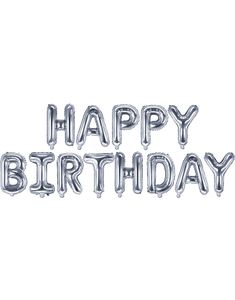 Happy Birthday - Sølvfarvet Folieballoner 340x35 cm