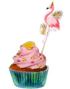 12 stk Kagedekorationer med Guldmotiv - Flamingo Gold