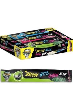 24 stk Brain Blasterz Chew Bars - Kjempesure Karamellbarer med Tre Smaker 480 gram