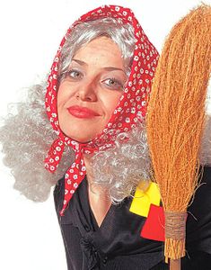 Krøllet Grå Paryk med Tørklæde