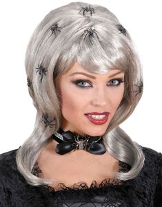 Grå Paryk med Mange Sorte Edderkopper