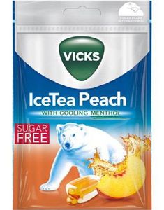 Vicks Pastiller med Ice Tea Peach Smak med Menthol (Sukkerfri) 72 gram