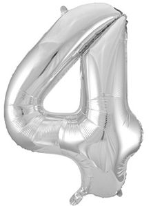 Tallet 4 - Sølvfarvet JUMBO Folieballon 86 cm