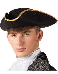 Sort Tricorn Pirathat med Guldfarvet Kant