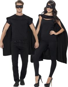 Sort Superhelt Kit med Kappe og Øjenmaske
