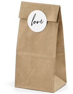 6 stk. Brune Gaveposer og Love-Klistermærker