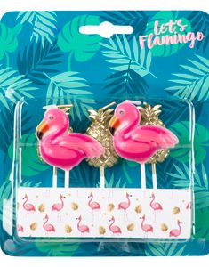 5 stk Flamingo og Ananas Kagelys - Flamingo Gold