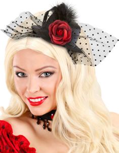 Sort Minihat med Blonder & Rød Rose