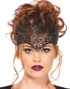 Glitrende Sort Dronningekrone med Udskæringer