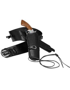 Autentisk Sort Skindimiteret Bælte med Pistolhylster