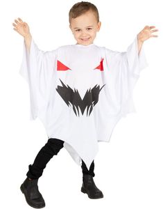 Hvit Spøkelse Poncho til Barn - 4-7 ÅR