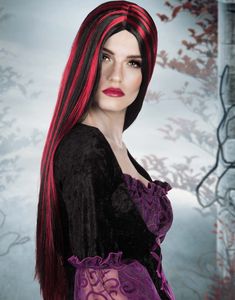 Sort Lang Paryk med Midterskilning og Røde Striber