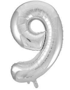 Tallet 9 - Sølvfarvet JUMBO Folieballon 86 cm