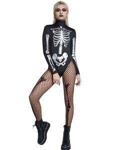 Svart Body med Lange Ermer og Glitrende Skjeletttrykk