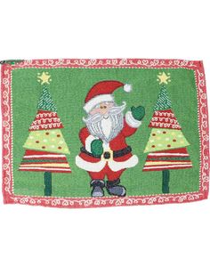 Grønn Vevd dekkbrikke/duk med Nissemotiv 46x33cm