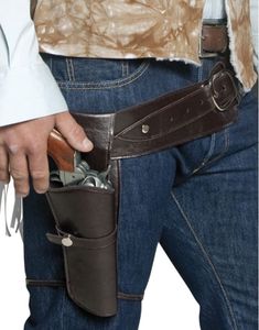 Autentisk Brunt Imiteret Skind Bælte med Pistolhylstre