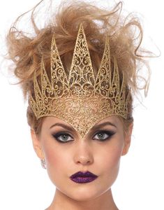 Glitrende Guldfarvet Dronning krone med Udskæringer