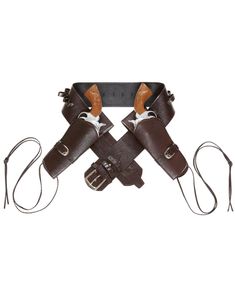 Brun Autentisk Skindimiteret Bælte med To Pistolhylstre