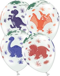 6 stk 30 cm Hvide Balloner med Dinosaurmotiv