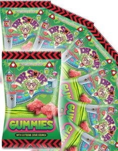 DATO PRODUKT - 12 Stk Dr. Sour Gummies Strawberry - Sur Vingummi Jordbærsmag - Hel Kasse 2,4 kg (25.03.2025)