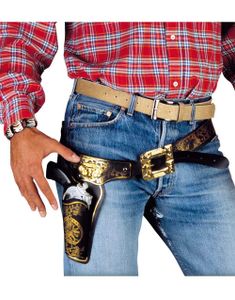 Sort Bælte med Pistolhylstre med Guldmotiv