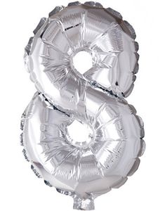 Tallet 8 - Sølvfarvet 35 cm Folieballon