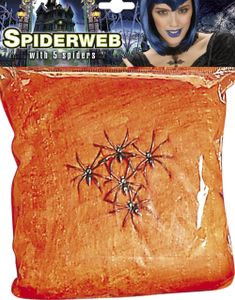 Orange Edderkoppenet m/5 stk Edderkopper