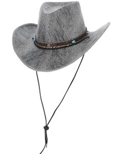 Grå Cowboy Hatt med Turkisfarget Stener og Snor