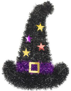 Glitrende Lilla og Svart Heksehatt Dekorasjon med Stjerner 30x41 cm