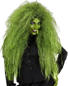 Grøn og Sort Paryk med Langt Fyldigt Hår